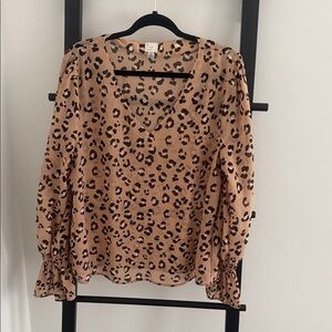 a new day Tan and Black Leopard Print V-Neck Blouse